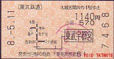 東武 地図式 乗車券 自動販売機券